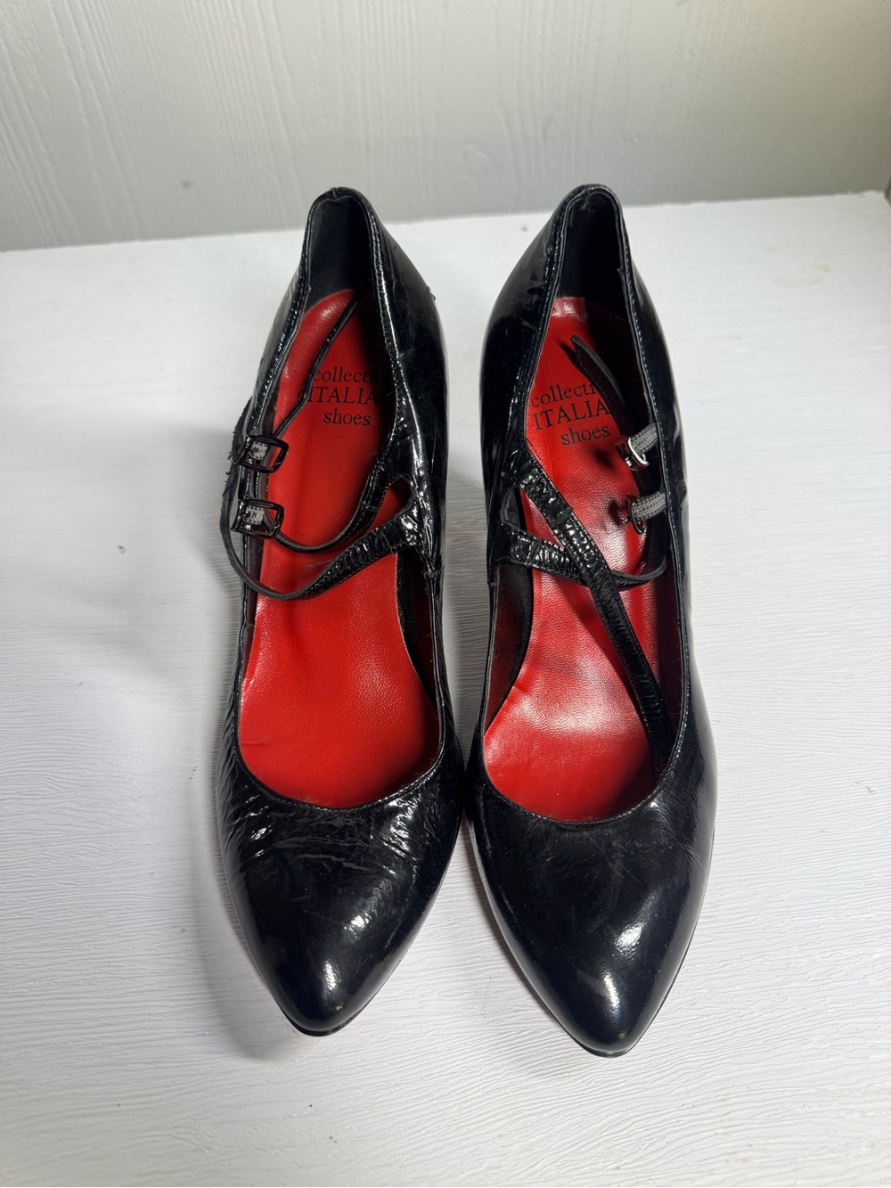 Black Patent Pointed-Toe Mary Jane Pumps - Black